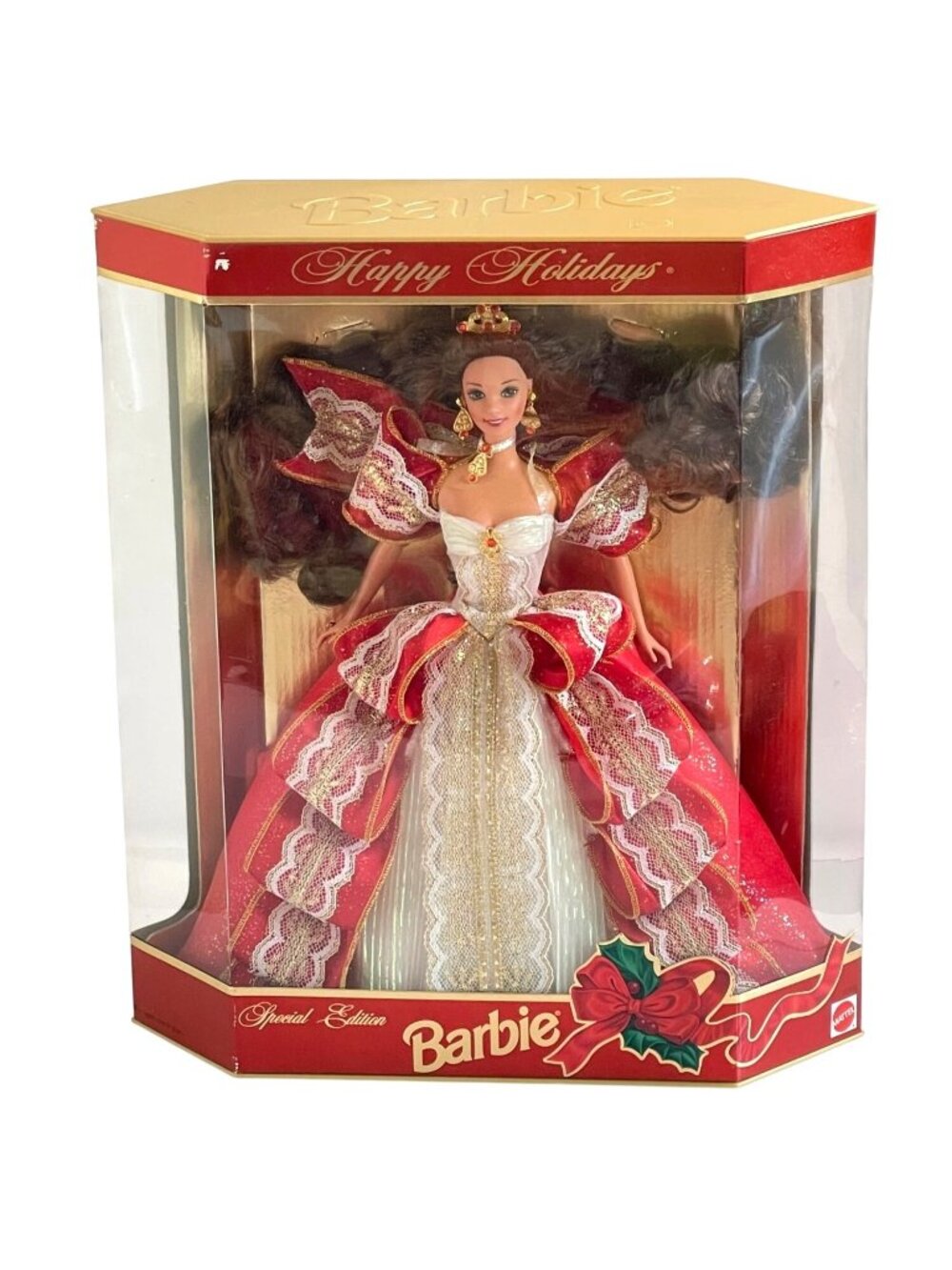 1997 Happy Holidays Barbie Brunette NRFB Special Edition 10th Anniversary 17832 - Picture 6 of 7